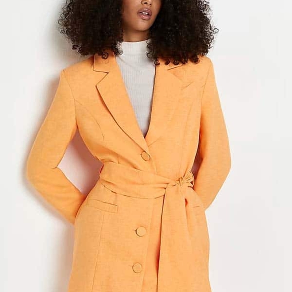 River Island Orange Oversized Blazer Belted Size Small
